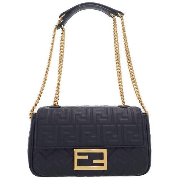 Fendi FF Motif Baguette Chain Midi Black Shoulder Bag - Picture 1 of 7
